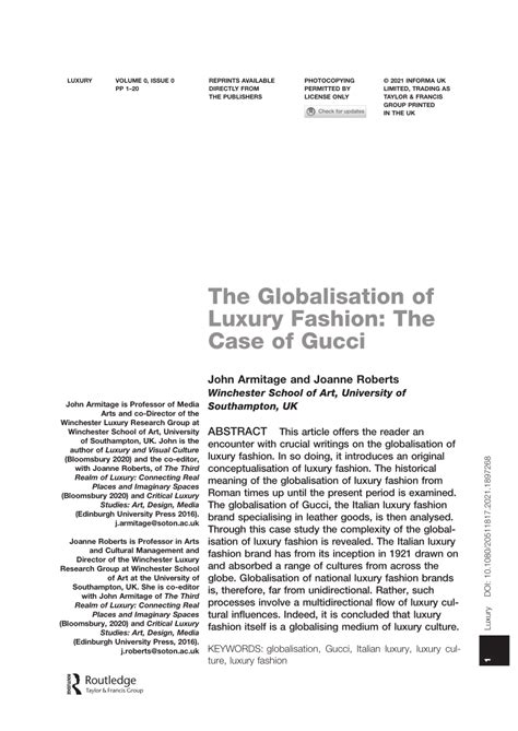 The Globalisation of Luxury Fashion: The Case of Gucci